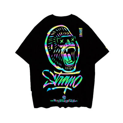 Benutzerdefiniertes Logo Hip Hop-Stil UV-reflektierendes Fluoreszenz-T-Shirt Druck für Plussize Männer