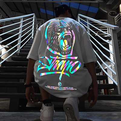 Benutzerdefiniertes Logo Hip Hop-Stil UV-reflektierendes Fluoreszenz-T-Shirt Druck für Plussize Männer