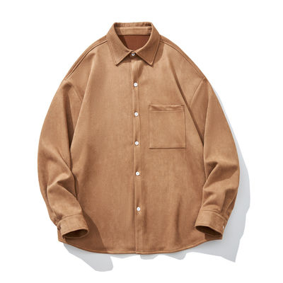 Herren Winter 2023 Suede Solidfarbe Langärme Shirt mit Taschen und lockerer Passform