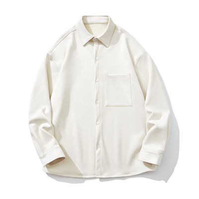 Herren Winter 2023 Suede Solidfarbe Langärme Shirt mit Taschen und lockerer Passform