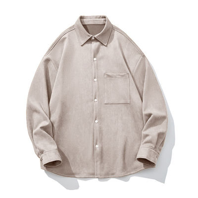 Herren Winter 2023 Suede Solidfarbe Langärme Shirt mit Taschen und lockerer Passform