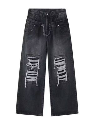 Männer-Hip-Hop-Doppel-Gürtel-Stapel-Jeans Jeans Hosen auf Lager