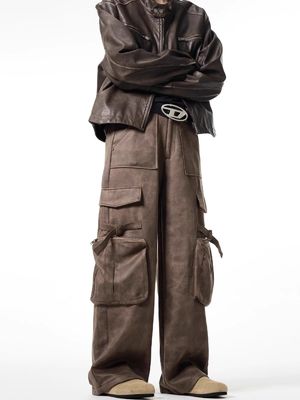 Locker gerade Beine Casual Hosen für Männer Vintage Multi-Pocket Hirschfell Overalls