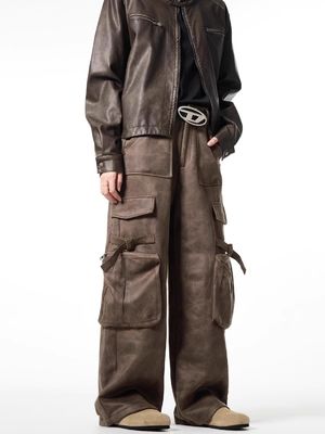 Locker gerade Beine Casual Hosen für Männer Vintage Multi-Pocket Hirschfell Overalls