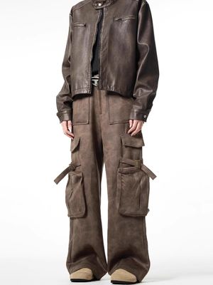 Locker gerade Beine Casual Hosen für Männer Vintage Multi-Pocket Hirschfell Overalls