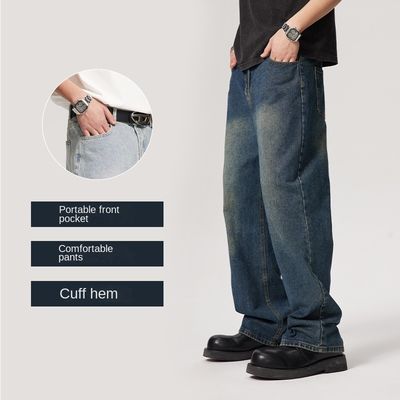 Mid Waist Typ Herren Denim Hosen Custom gewaschen gerade Jeans mit Licht Plaid Print