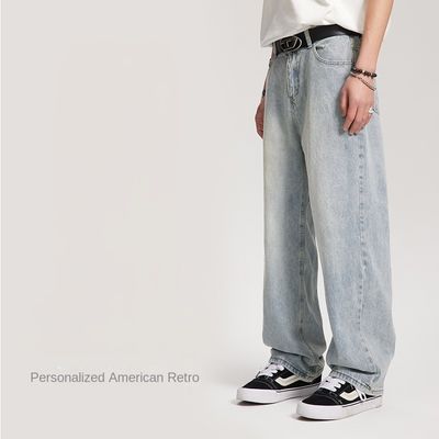 Mid Waist Typ Herren Denim Hosen Custom gewaschen gerade Jeans mit Licht Plaid Print