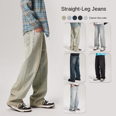 Mid Waist Typ Herren Denim Hosen Custom gewaschen gerade Jeans mit Licht Plaid Print