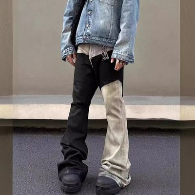 Mid Waist Denim Stoff Custom Waschen Roh Rand Patchwork Flared Hosen Jeans für Männer