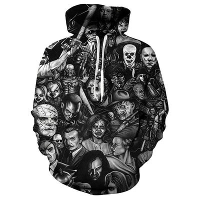 2023 Herbst/Winter Herren-Hoodie mit Kapuze mit 3D-Halloween-Druck in Polyester/Baumwolle