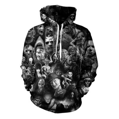 2023 Herbst/Winter Herren-Hoodie mit Kapuze mit 3D-Halloween-Druck in Polyester/Baumwolle