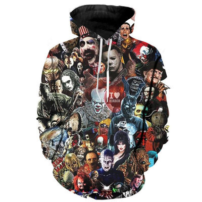 2023 Herbst/Winter Herren-Hoodie mit Kapuze mit 3D-Halloween-Druck in Polyester/Baumwolle