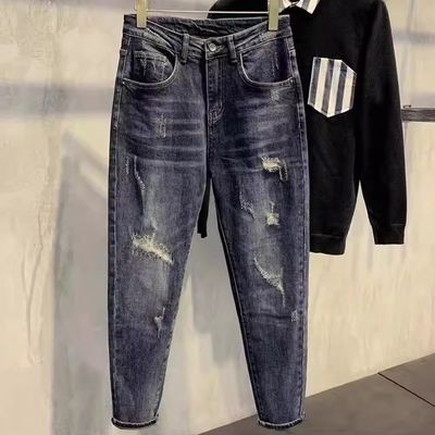 Mittlere Taille XMAMLON Männer Hip Hop Streetwear Skinny Zerrissen Schaden Jeans Hosen Hosen
