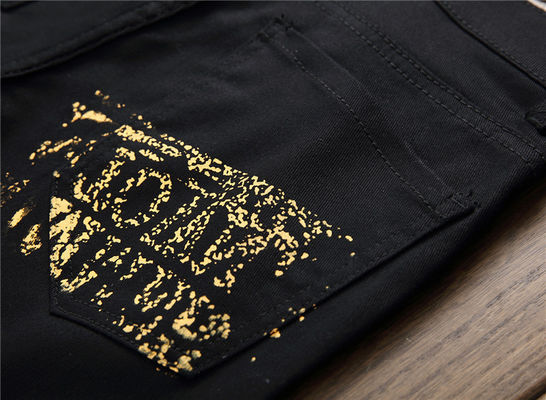 Winter Logo Muster Digitaldruck Herren Jeans Nachtclub Schwarz Weiß Designer Jeans Männer
