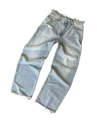 Custom Breitbeinhosen Mitte Taille Denim Baggy Tears Jeans Frauen Plus Size Herren Hosen