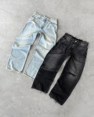 Custom Breitbeinhosen Mitte Taille Denim Baggy Tears Jeans Frauen Plus Size Herren Hosen