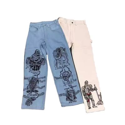 Design RTS Custom Loose Denim Baggy Jeans für Männer und Frauen Straight Fit Boyfriend Jeans