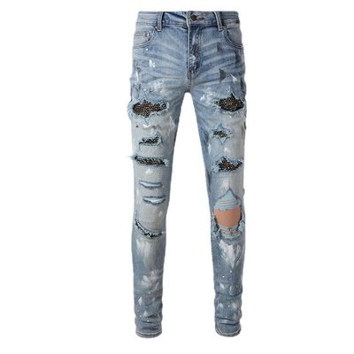 Rhinestone Denim Mode Kristalle Rivets Bootcut Jeans mit waschbarem Material