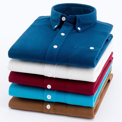 Keine Nadeldetektion Gewebte Hemden für Männer M-5XL Langärmige einfache gefärbte Polos Corduroy