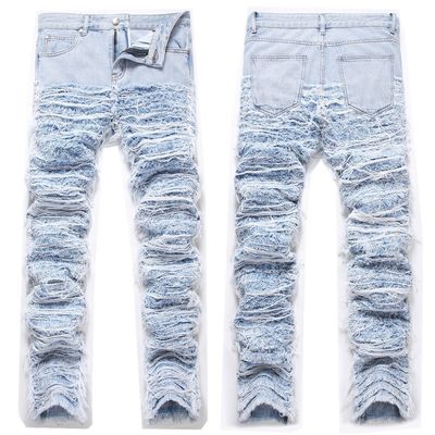 Mittlere Taille zerstört Gewaschene Jeans für gerade Beine Herrenhosen Hosen
