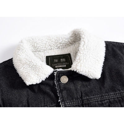 Vellvet Hoodie für Männer Denim Mantel Winter Plus Size Schwarz Slim Fit Dicke Lammfelle Wolljacke