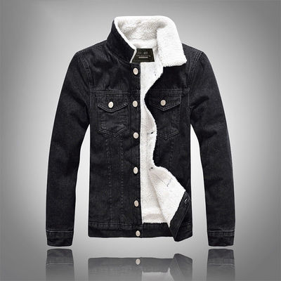 Vellvet Hoodie für Männer Denim Mantel Winter Plus Size Schwarz Slim Fit Dicke Lammfelle Wolljacke