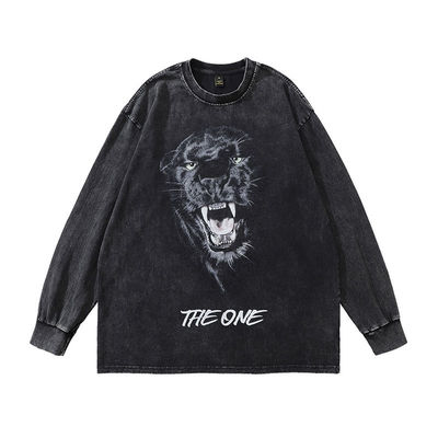250 Gramm gewaschener Langärmeliger Herrenpullover Retro Hip Hop Runder Hals Pullover Stoff