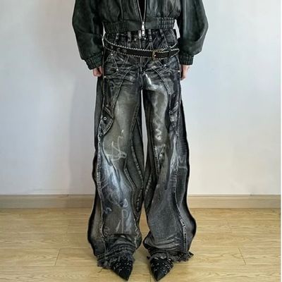 Polyester/Baumwolle Waschen Y2K Übergroße Welle Design Krawatte Farbstoff Cargo Hosen für Männer und Frauen