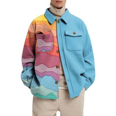 Lange Ärmel-Casual-Männermantel mit farbenfrohem geometrischem Muster und Gewebemethode