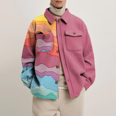 Lange Ärmel-Casual-Männermantel mit farbenfrohem geometrischem Muster und Gewebemethode