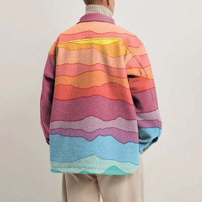 Lange Ärmel-Casual-Männermantel mit farbenfrohem geometrischem Muster und Gewebemethode