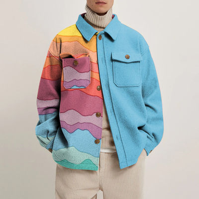 Lange Ärmel-Casual-Männermantel mit farbenfrohem geometrischem Muster und Gewebemethode