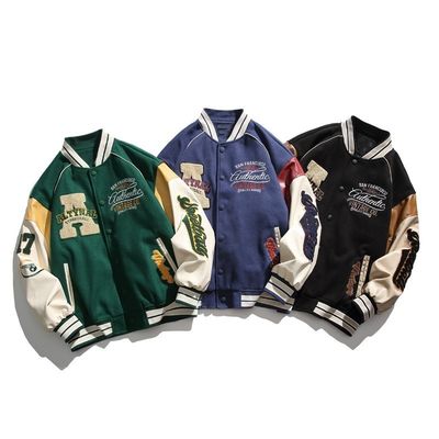 Vintage Split Kreative Briefe Stickerei Stand Kragen Baseball Anzug für Herrenjacken