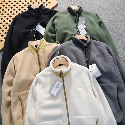Broderierte Polarfleece Unisex Verdickte warme Halskette Herrenjacke Mantel gestrickt