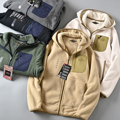 Broderierte Polarfleece Unisex Verdickte warme Halskette Herrenjacke Mantel gestrickt