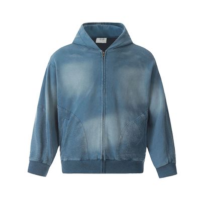 Männliche Acid Wash-Zip-Up-Hoodie in benutzerdefiniertem Schlips-Färbemittel für Streetwear