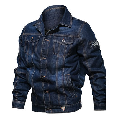 Gewässert für Männer Denimjacke für Straßenbekleidung Einbrust-Platte Design