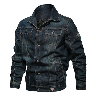 Gewässert für Männer Denimjacke für Straßenbekleidung Einbrust-Platte Design
