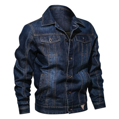 Gewässert für Männer Denimjacke für Straßenbekleidung Einbrust-Platte Design