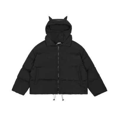 Devil Horn Maskierte Schwarze Kapuzen-Männer-Hintermantel Winter Blazer Bomber Jacke Blasenschnee Windbreaker für Männer