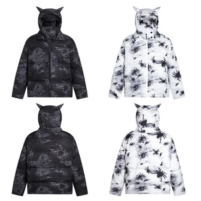 Devil Horn Maskierte Schwarze Kapuzen-Männer-Hintermantel Winter Blazer Bomber Jacke Blasenschnee Windbreaker für Männer