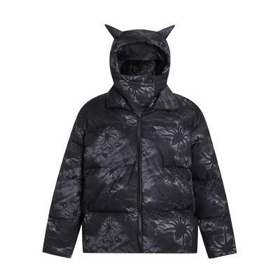 Devil Horn Maskierte Schwarze Kapuzen-Männer-Hintermantel Winter Blazer Bomber Jacke Blasenschnee Windbreaker für Männer