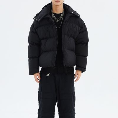 Devil Horn Maskierte Schwarze Kapuzen-Männer-Hintermantel Winter Blazer Bomber Jacke Blasenschnee Windbreaker für Männer